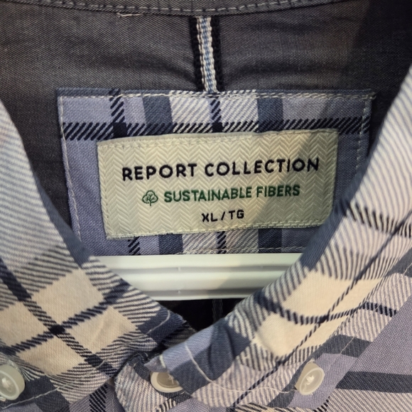 Report Collection Mens Blue Plaid Long Sleeve Button Down NWT - Picture 3 of 4